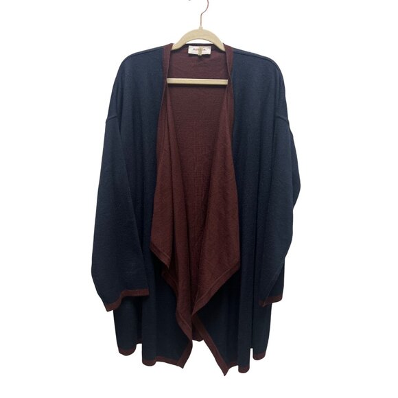 Rodier Vintage 2 Tone Blue and Red Wool Long Open Front Cardigan - Picture 2 of 7